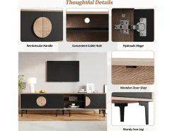 Móvel De Tv| Móvel baixo para TV, 180×35×49 cm, madeira/, com 2 armários e nichos abertos, para TVs de até 80