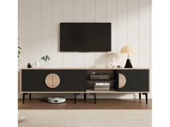 Móvel De Tv| Móvel baixo para TV, 180×35×49 cm, madeira/, com 2 armários e nichos abertos, para TVs de até 80