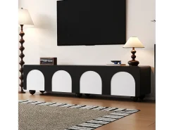 Outlet Merax Móvel baixo para TV com 2 gavetas e 2 portas - 180 x 38 x 45 cm - design clássico - MDF - e branco Preto