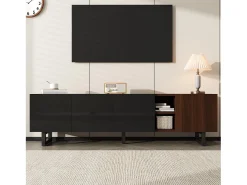 Móvel De Tv|Merax Móvel baixo para TV com 4 portas - 180 x 38 x 50 cm - design exclusivo - aparência de madeira envelhecida - MDF - acabamento + natural Preto