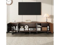 Móvel De Tv|Merax Móvel baixo para TV com 4 portas - 180 x 38 x 50 cm - design exclusivo - aparência de madeira envelhecida - MDF - acabamento + natural Preto