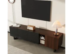 Móvel De Tv|Merax Móvel baixo para TV com 4 portas - 180 x 38 x 50 cm - design exclusivo - aparência de madeira envelhecida - MDF - acabamento + natural Preto