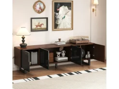 Móvel De Tv|Merax Móvel baixo para TV com 4 portas - 180 x 38 x 50 cm - design exclusivo - aparência de madeira envelhecida - MDF - acabamento + natural Preto