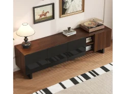 Móvel De Tv|Merax Móvel baixo para TV com 4 portas - 180 x 38 x 50 cm - design exclusivo - aparência de madeira envelhecida - MDF - acabamento + natural Preto