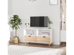 Móvel De Tv* Móvel baixo para TV com 2 prateleiras, gaveta, 99 cm de comprimento, mesa para televisão, para sala de estar, Branco