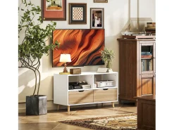 Móvel De Tv* Móvel baixo para TV com 2 prateleiras, gaveta, 99 cm de comprimento, mesa para televisão, para sala de estar, Branco