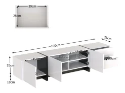 Clearance Móvel baixo para TV com gavetas, mesa para TV para sala de estar e sala de jantar, , 190 x 35 x 45 cm Branco