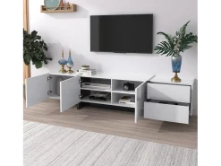 Clearance Móvel baixo para TV com gavetas, mesa para TV para sala de estar e sala de jantar, , 190 x 35 x 45 cm Branco