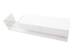New Móvel baixo para TV com iluminação LED, tampo de vidro e 2 gavetas grandes, ideal para sala de estar ou sala de jantar, . Branco