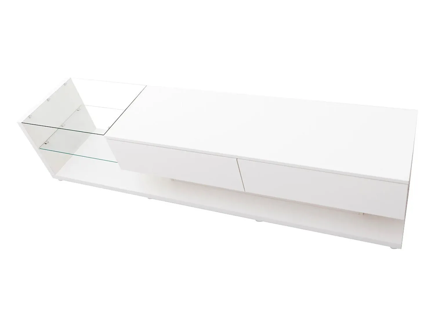New Móvel baixo para TV com iluminação LED, tampo de vidro e 2 gavetas grandes, ideal para sala de estar ou sala de jantar, . Branco