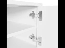 Móvel De Tv| Móvel baixo para TV com porta texturizada, puxadores e pés dourados, para sala de estar, 170x40x45 cm, Branco