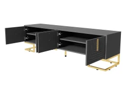 Móvel baixo para TV com porta texturizada, puxadores e pés dourados, para sala de estar, 170x40x45 cm, cinza^ Móvel De Tv