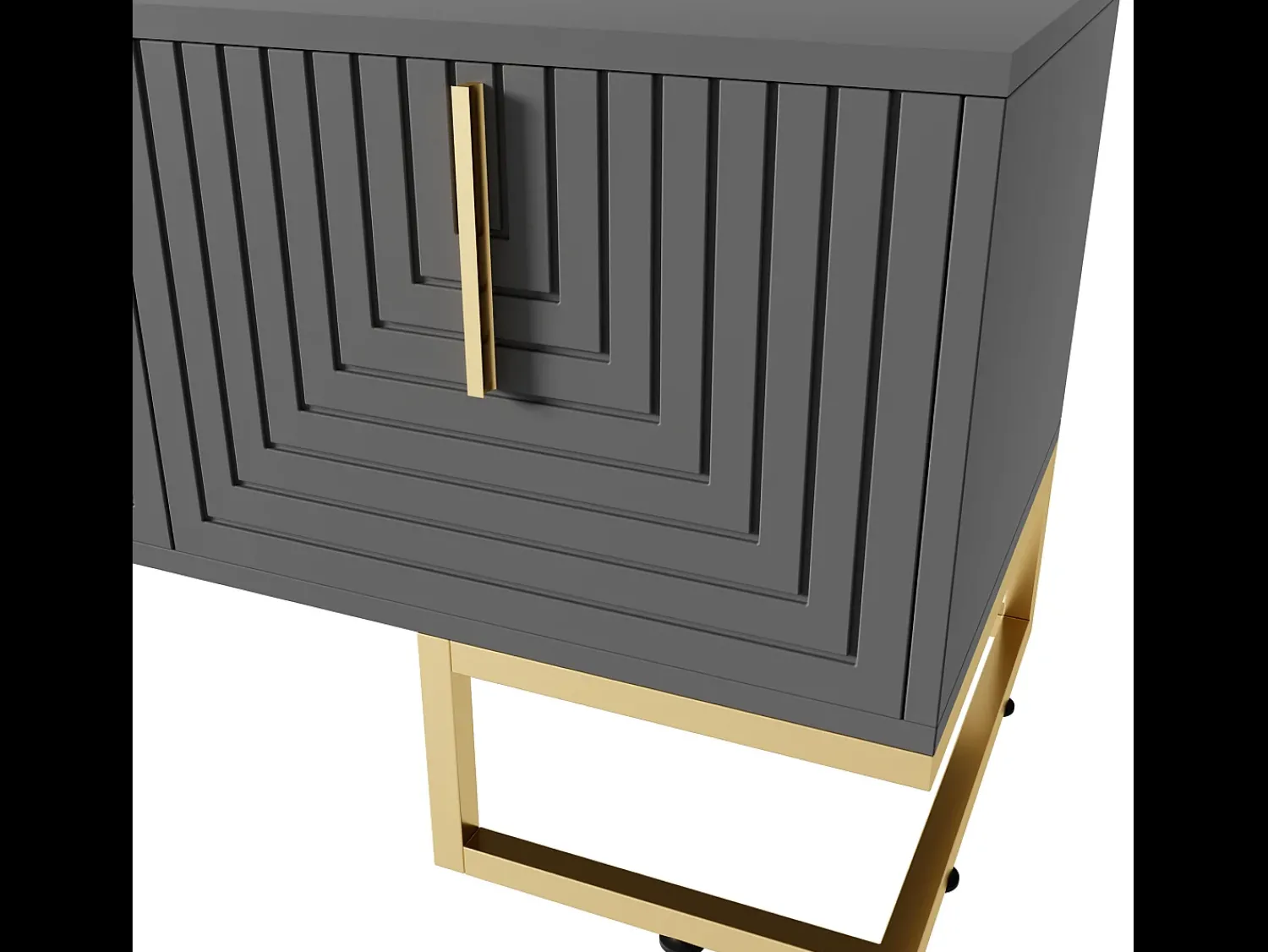 Móvel baixo para TV com porta texturizada, puxadores e pés dourados, para sala de estar, 170x40x45 cm, cinza^ Móvel De Tv