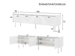 Móvel baixo para TV de 180 cm, acabamento fosco com passagem de cabos. Design minimalista para sala de estar, quarto ou corredor.^ Móvel De Tv