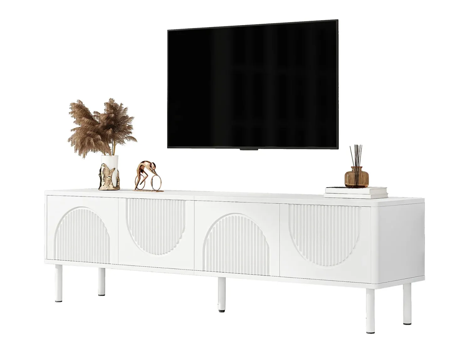 Móvel baixo para TV de 180 cm, acabamento fosco com passagem de cabos. Design minimalista para sala de estar, quarto ou corredor.^ Móvel De Tv