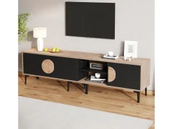 Sale Merax Móvel baixo para TV para sala de estar - 180 x 35 x 49 cm - com 3 portas + prateleiras abertas - para TV de 80 polegadas - aglomerado - Preto
