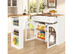 Móvel De Bar|Merax Móvel bar extensível - 138-204 x 39 x 104 cm - Mesa de jantar giratória 360° - com 2 portas + 1 gaveta - MDF - Branco