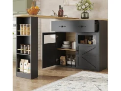 Merax Móvel bar extensível - 138-204 x 39 x 104 cm - Mesa de jantar giratória 360° - com 2 portas + 2 gavetas - MDF -^ Móvel De Bar