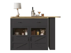 Merax Móvel bar extensível - 138-204 x 39 x 104 cm - Mesa de jantar giratória 360° - com 2 portas + 2 gavetas - MDF -^ Móvel De Bar