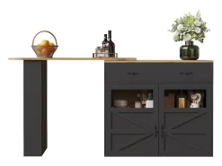 Merax Móvel bar extensível - 138-204 x 39 x 104 cm - Mesa de jantar giratória 360° - com 2 portas + 2 gavetas - MDF -^ Móvel De Bar