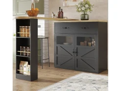 Merax Móvel bar extensível - 138-204 x 39 x 104 cm - Mesa de jantar giratória 360° - com 2 portas + 2 gavetas - MDF -^ Móvel De Bar