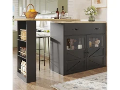 Merax Móvel bar extensível - 138-204 x 39 x 104 cm - Mesa de jantar giratória 360° - com 2 portas + 2 gavetas - MDF -^ Móvel De Bar