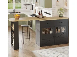 Merax Móvel bar extensível - 138-204 x 39 x 104 cm - Mesa de jantar giratória 360° - com 2 portas + 2 gavetas - MDF -^ Móvel De Bar