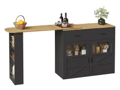 Merax Móvel bar extensível - 138-204 x 39 x 104 cm - Mesa de jantar giratória 360° - com 2 portas + 2 gavetas - MDF -^ Móvel De Bar
