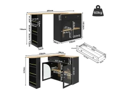 Merax Móvel bar extensível - 138-204 x 39 x 104 cm - Mesa de jantar giratória 360° - com 2 portas + 2 gavetas - MDF -^ Móvel De Bar