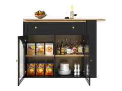 Merax Móvel bar extensível - 138-204 x 39 x 104 cm - Mesa de jantar giratória 360° - com 2 portas + 2 gavetas - MDF -^ Móvel De Bar