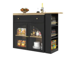 Merax Móvel bar extensível - 138-204 x 39 x 104 cm - Mesa de jantar giratória 360° - com 2 portas + 2 gavetas - MDF -^ Móvel De Bar