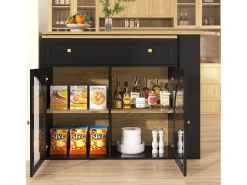 Merax Móvel bar extensível - 138-204 x 39 x 104 cm - Mesa de jantar giratória 360° - com 2 portas + 2 gavetas - MDF -^ Móvel De Bar