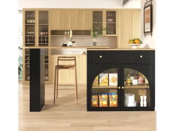 Merax Móvel bar extensível - 138-204 x 39 x 104 cm - Mesa de jantar giratória 360° - com 2 portas + 2 gavetas - MDF -^ Móvel De Bar