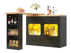 Best Merax Móvel bar extensível - 135/203 x 39 x 92,8 cm - mesa giratória com LEDs + 4 gavetas - MDF - Preto