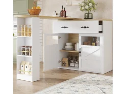 Online Merax Móvel bar extensível - 138-204 x 39 x 104 cm - Mesa de jantar giratória 360° - com 2 portas + 1 gaveta - MDF - Branco