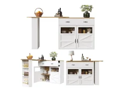 Online Merax Móvel bar extensível - 138-204 x 39 x 104 cm - Mesa de jantar giratória 360° - com 2 portas + 1 gaveta - MDF - Branco