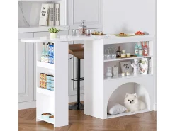 Merax Móvel bar extensível - 120 x 40 x 100 cm - com arrumação + espaço para animais de estimação - MDF -^ Móvel De Bar