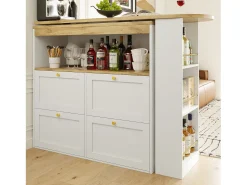 Móvel De Bar|Merax Móvel bar giratório 360° - 204 x 39 x 104 cm - com 4 gavetas + prateleiras abertas - MDF - Branco
