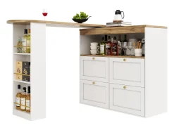 Móvel De Bar|Merax Móvel bar giratório 360° - 204 x 39 x 104 cm - com 4 gavetas + prateleiras abertas - MDF - Branco