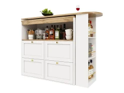 Móvel De Bar|Merax Móvel bar giratório 360° - 204 x 39 x 104 cm - com 4 gavetas + prateleiras abertas - MDF - Branco