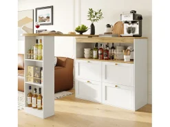 Móvel De Bar|Merax Móvel bar giratório 360° - 204 x 39 x 104 cm - com 4 gavetas + prateleiras abertas - MDF - Branco