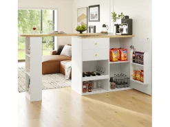 Móvel De Bar*Merax Móvel bar giratório 360° - 204 x 39 x 104 cm - com 2 gavetas + armário com portas - MDF - Branco