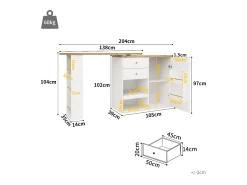 Móvel De Bar*Merax Móvel bar giratório 360° - 204 x 39 x 104 cm - com 2 gavetas + armário com portas - MDF - Branco