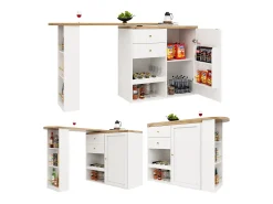 Móvel De Bar*Merax Móvel bar giratório 360° - 204 x 39 x 104 cm - com 2 gavetas + armário com portas - MDF - Branco