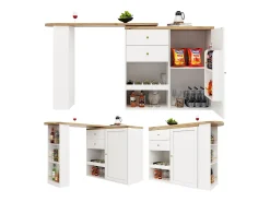 Móvel De Bar*Merax Móvel bar giratório 360° - 204 x 39 x 104 cm - com 2 gavetas + armário com portas - MDF - Branco