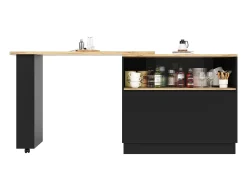 Móvel De Bar|Merax Móvel bar giratório - 120 x 90 x 103 cm - com prateleiras e vidro + 4 portas - MDF - Preto