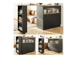 Móvel De Bar|Merax Móvel bar giratório - 120 x 90 x 103 cm - com prateleiras e vidro + 4 portas - MDF - Preto