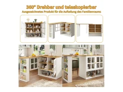 Móvel De Bar*Merax Móvel bar giratório - 204 x 39 x 102,5 cm - com 4 compartimentos de arrumação + 2 portas - MDF - Branco