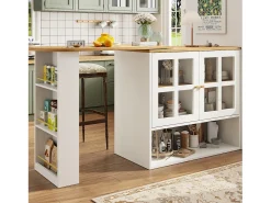 Móvel De Bar*Merax Móvel bar giratório - 204 x 39 x 102,5 cm - com 4 compartimentos de arrumação + 2 portas - MDF - Branco