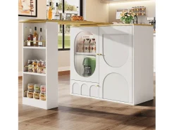 Móvel De Bar|Merax Móvel bar giratório - 138 x 73 x 105 cm - 3 portas + divisórias removíveis - MDF + Metal - Branco